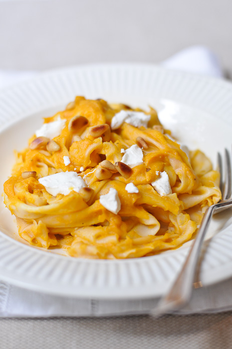 Pumpkin Pasta with Pine Nuts and Goat Cheese
