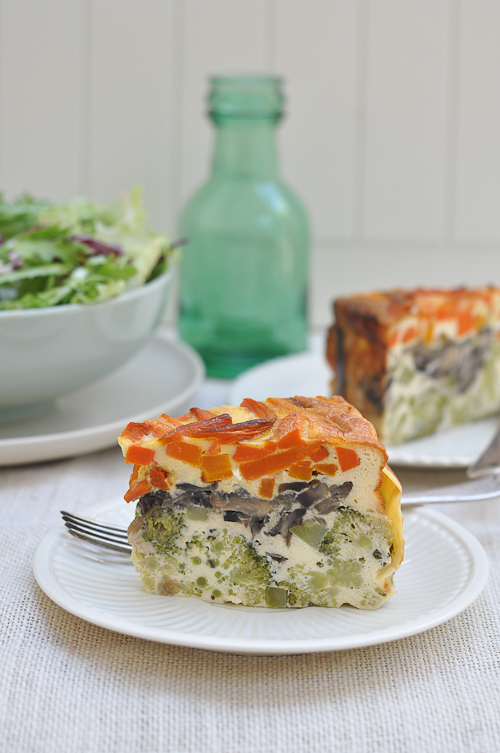 Vegetable Cake with carrots, broccoli and mushrooms